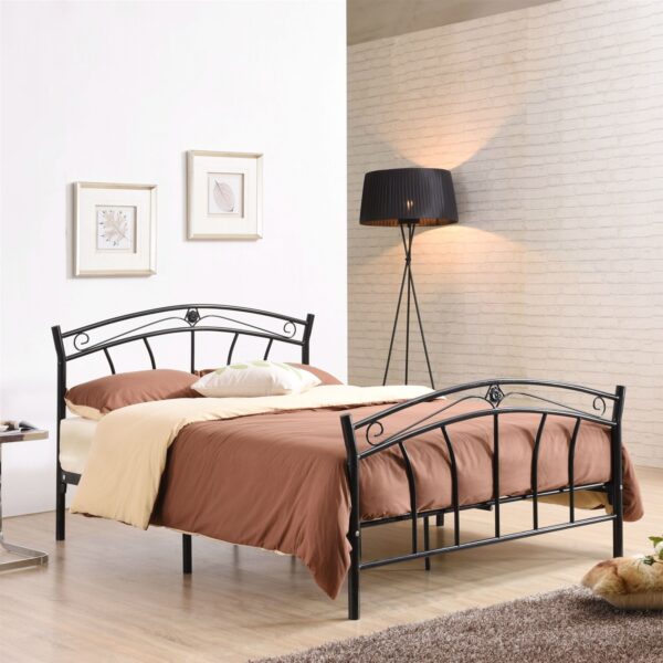 Full size Black Metal Platform Bed with Curvy Headboard and Footboard - Image 3