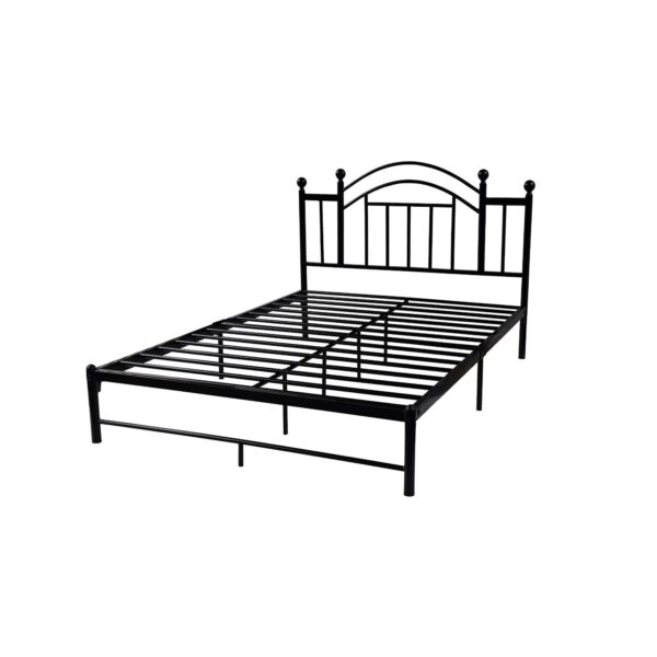 Full size Black Platform Bed Frame with Metal Slats and Headboard - Image 2