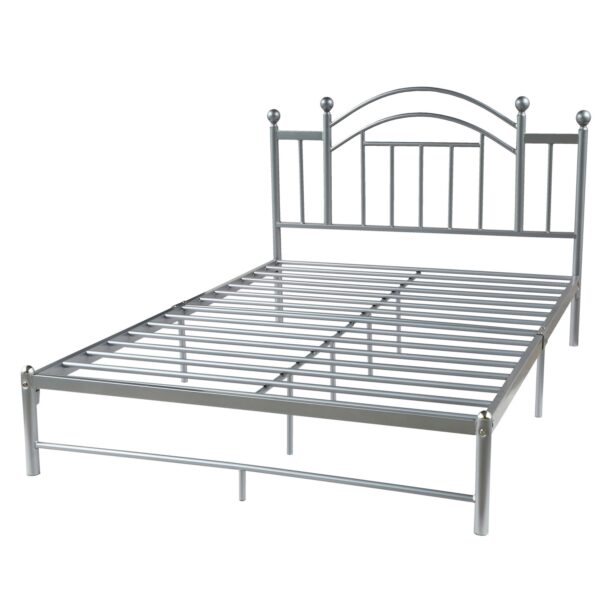 Full size Metal Platform Bed Frame with Headboard and Footboard in Silver - Image 2