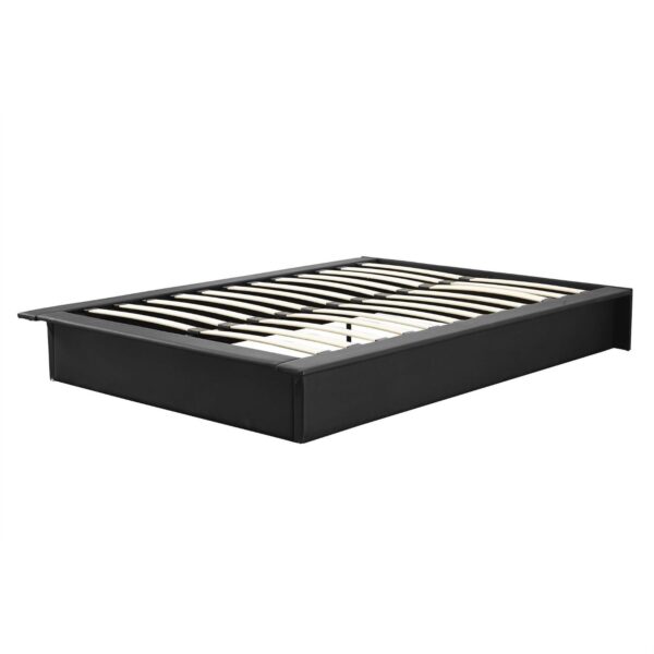 Full size Modern Faux Leather Platform Bed Frame in Black with Wooden Slats - Image 2