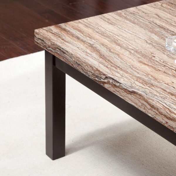 Contemporary Espresso Solid Wood Coffee Table with Faux Marble Top - Image 3
