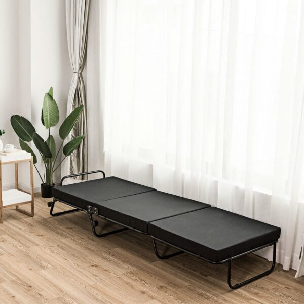 Folding Rollaway Guest Bed Frame Ottoman with Mattress and Casters - Image 2