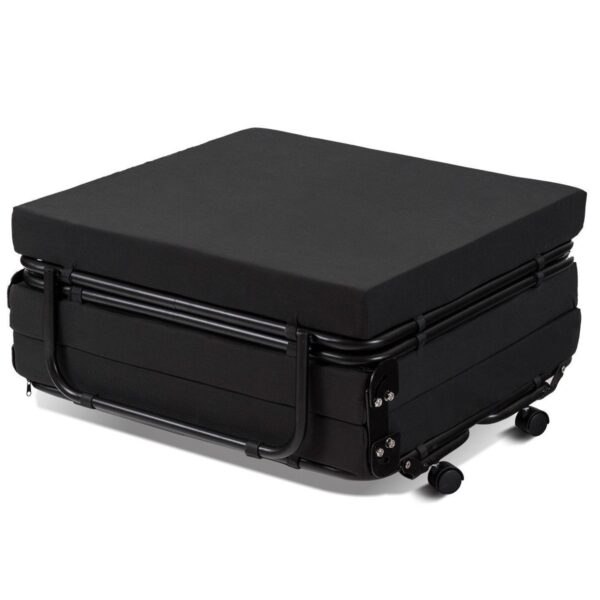 Folding Rollaway Guest Bed Frame Ottoman with Mattress and Casters - Image 4