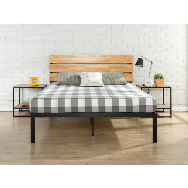 Full size Metal Platform Bed Frame with Wood Slats and Headboard - Image 2