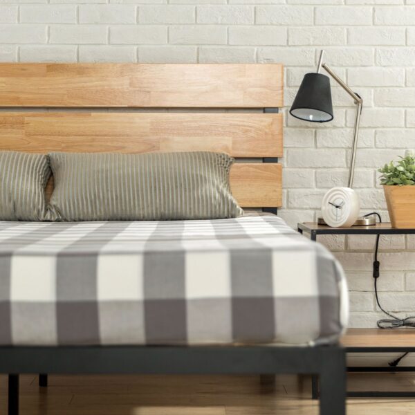 Full size Metal Platform Bed Frame with Wood Slats and Headboard - Image 3