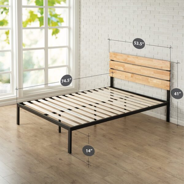 Full size Metal Platform Bed Frame with Wood Slats and Headboard - Image 4