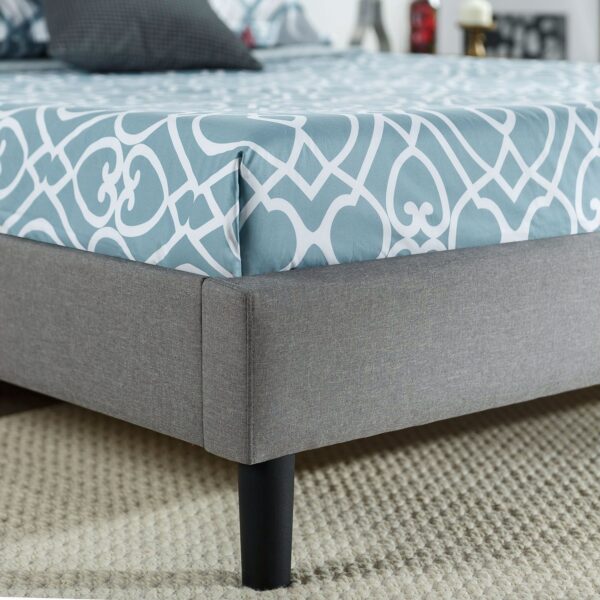 Full size Grey Upholstered Platform Bed with Classic Button Tufted Headboard - Image 2