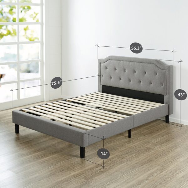 Full size Grey Upholstered Platform Bed with Classic Button Tufted Headboard - Image 3