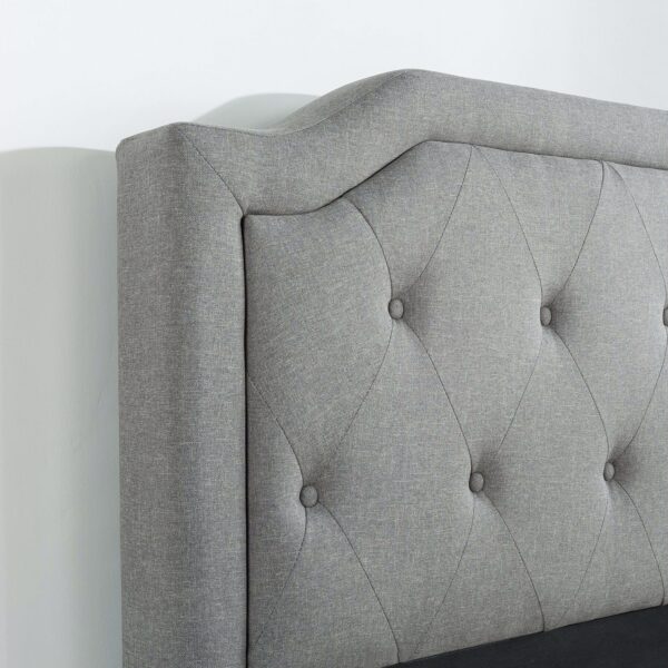 Full size Grey Upholstered Platform Bed with Classic Button Tufted Headboard - Image 4