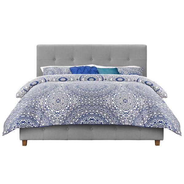 Full size Grey Linen Upholstered Platform Bed with Button-Tufted Headboard - Image 3