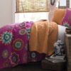 Full / Queen Fushia Pink Orange Blue Paisley Geometric 100% Cotton 3 Piece Quilt Coverlet Bedspread Set - Image 2