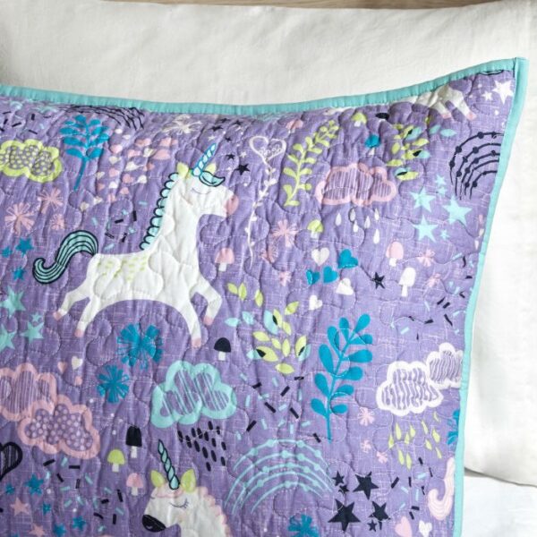 Twin/Twin XL 100% Cotton Kids Teal Purple Unicorn Quilt Coverlet Bedspread Set - Image 3
