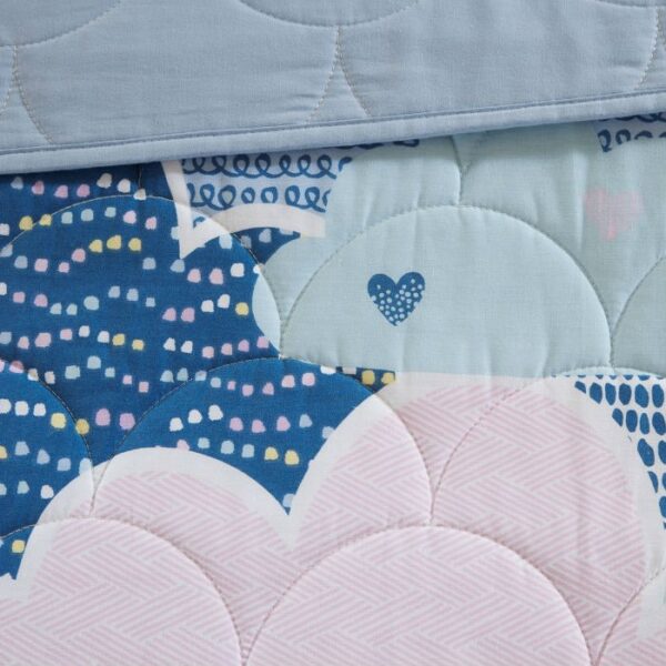 Full/Queen Kids Blue Pink Unicorn Clouds Quilt Coverlet Bedspread Set - Image 3
