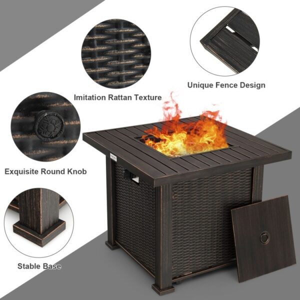 Outdoor Square Propane Gas Fire Pit Table with Adjustable Flame - Image 5