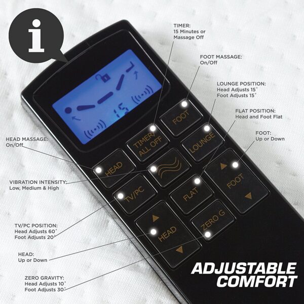 Full-size Adjustable Bed Base with Wireless Remote Massage and USB Port - Image 2