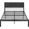Full Metal Platform Bed Frame with Gray Button Tufted Upholstered Headboard - Image 3
