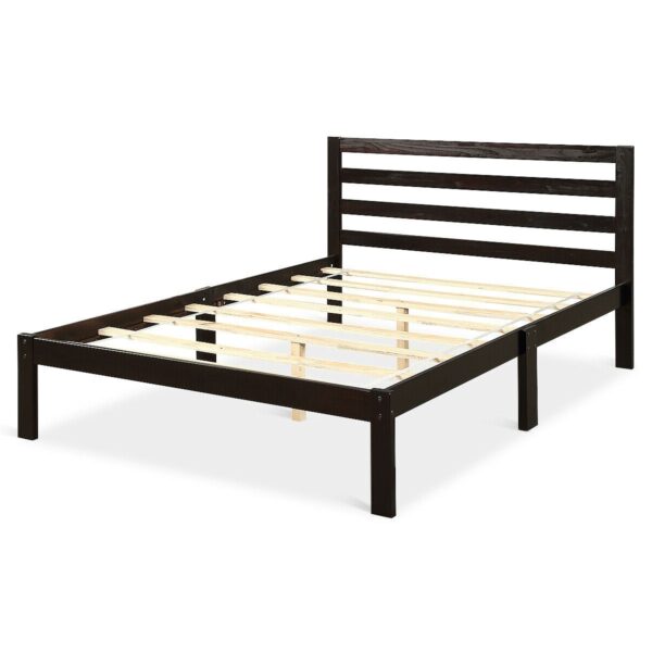 Full size Wooden Platform Bed Frame with Headboard in Espresso - Image 2