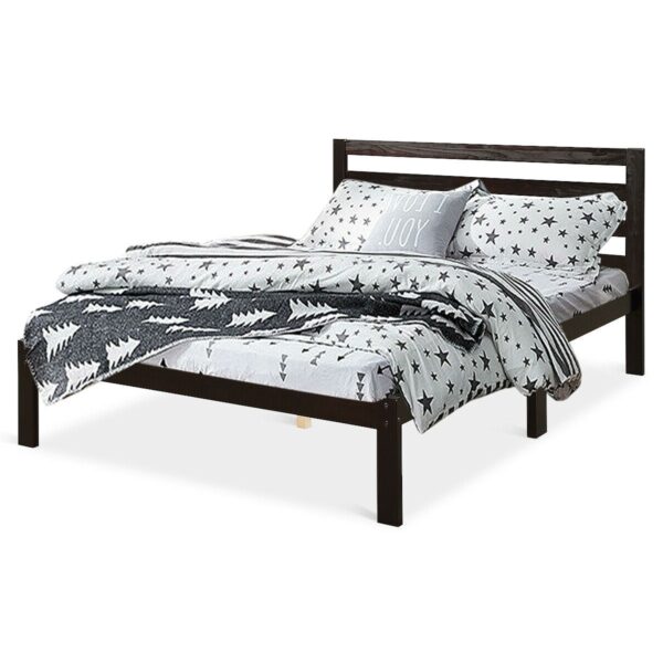 Full size Wooden Platform Bed Frame with Headboard in Espresso - Image 3