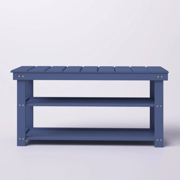 Blue Wood 2-Shelf Shoe Rack Storage Bench - 150 lbs. Weight Capacity - Image 3