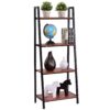 Ladder Style 4-Shelf Bookcase in Black Steel Walnut Wood Finish