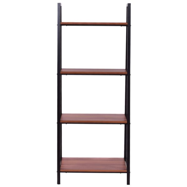 Ladder Style 4-Shelf Bookcase in Black Steel Walnut Wood Finish - Image 3
