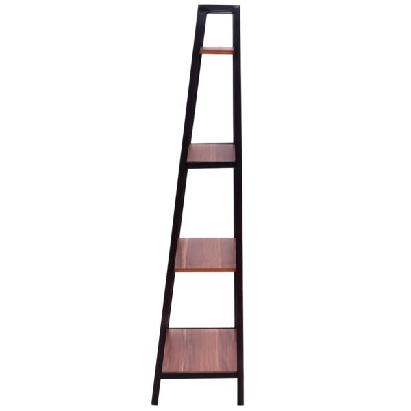 Ladder Style 4-Shelf Bookcase in Black Steel Walnut Wood Finish - Image 4