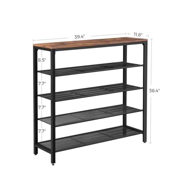Modern Industrial Style 5-Tier Black Metal Shoe Rack with Brown Wood Top - Image 5