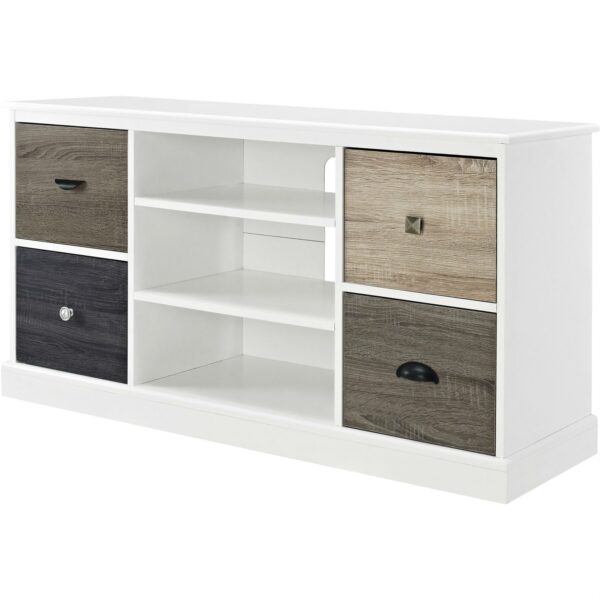 White Wood Finish TV Stand with Multi Wood Grain Finish Drawer Door Fronts - Image 2