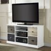 White Wood Finish TV Stand with Multi Wood Grain Finish Drawer Door Fronts - Image 3