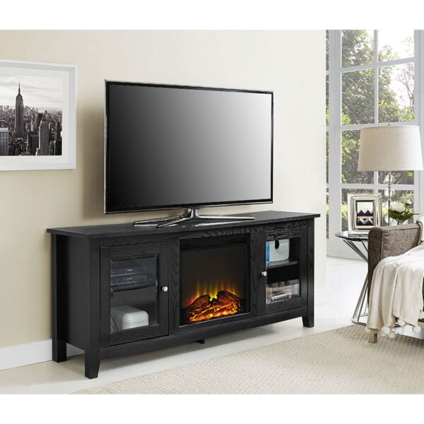 Black 2-in-1 TV Stand with Electric Fireplace Heater - Image 3