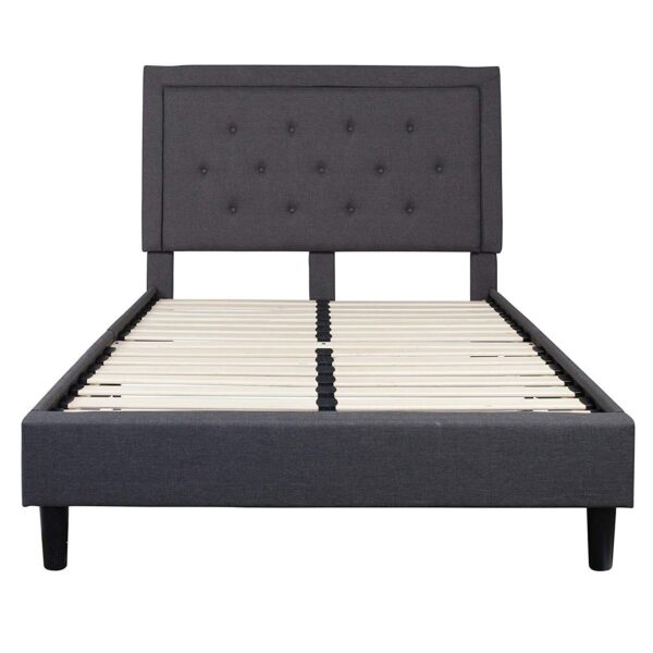 Full size Dark Grey Fabric Upholstered Platform Bed Frame with Tufted Headboard - Image 2