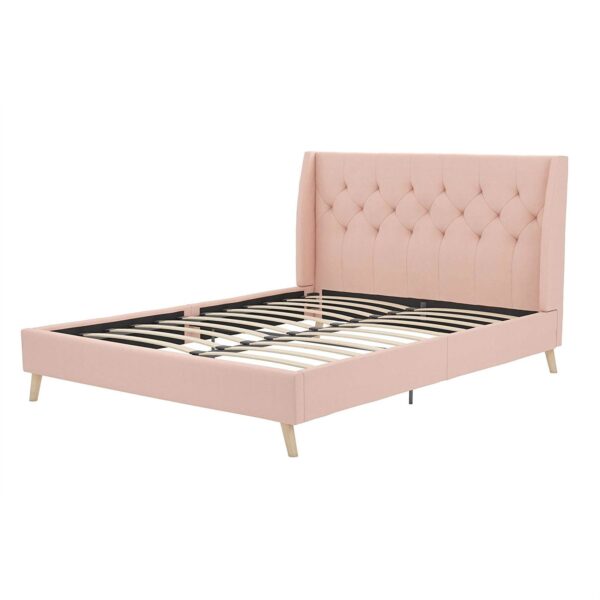 Full size Pink Linen Upholstered Mid-Century Style Platform Bed - Image 2