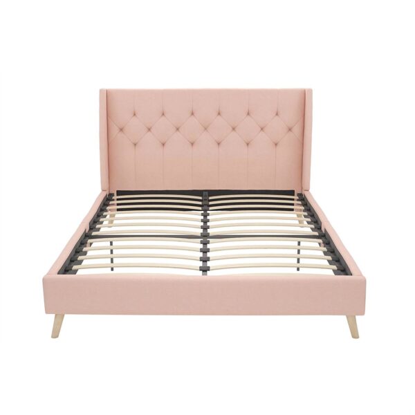 Full size Pink Linen Upholstered Mid-Century Style Platform Bed - Image 3