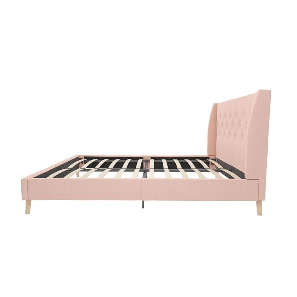 Full size Pink Linen Upholstered Mid-Century Style Platform Bed - Image 4