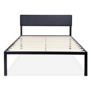 Full size Modern Metal Platform Bed Frame with Black Padded Headboard