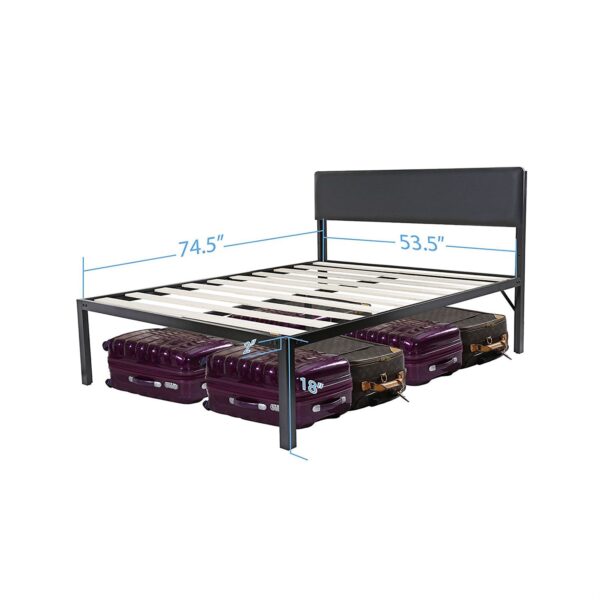 Full size Modern Metal Platform Bed Frame with Black Padded Headboard - Image 4