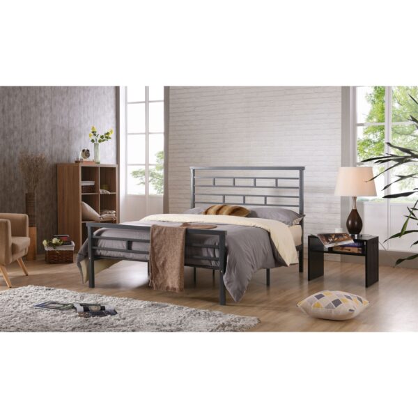 Full Metal Platform Bed Frame with Headboard in Modern Titanium Silver Finish - Image 2