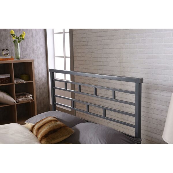 Full Metal Platform Bed Frame with Headboard in Modern Titanium Silver Finish - Image 3
