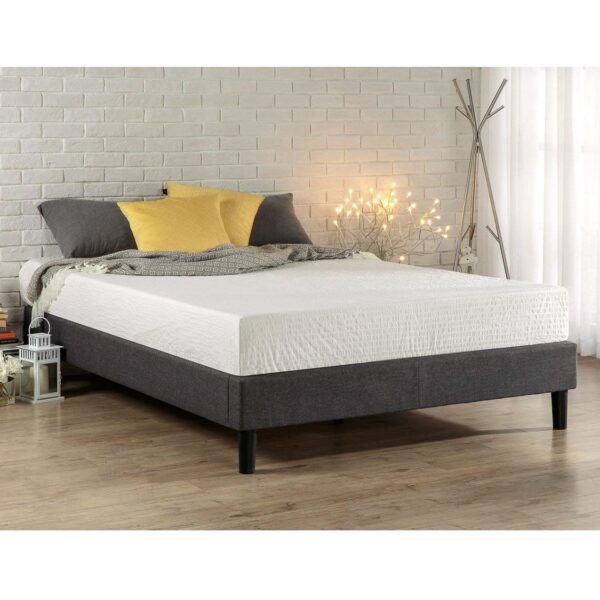 Full size Upholstered Platform Bed Frame with Padded Grey Upholstery - Image 2