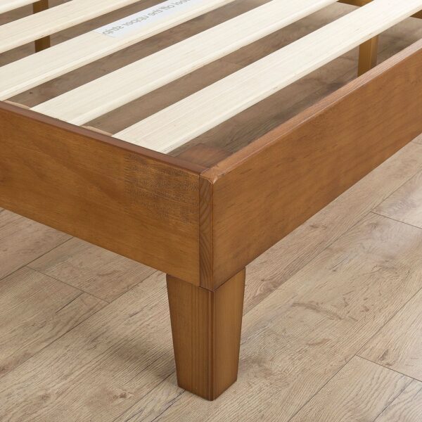 Full size Solid Wood Platform Bed Frame with Headboard in Medium Brown Finish - Image 3