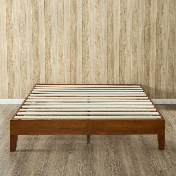 Full size Low Profile Platform Bed Frame in Cherry Wood Finish - Image 3