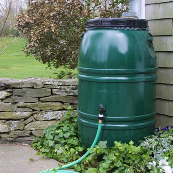 60-Gallon High Density Polyethylene Plastic Rain Barrel in Forest Green - Image 2
