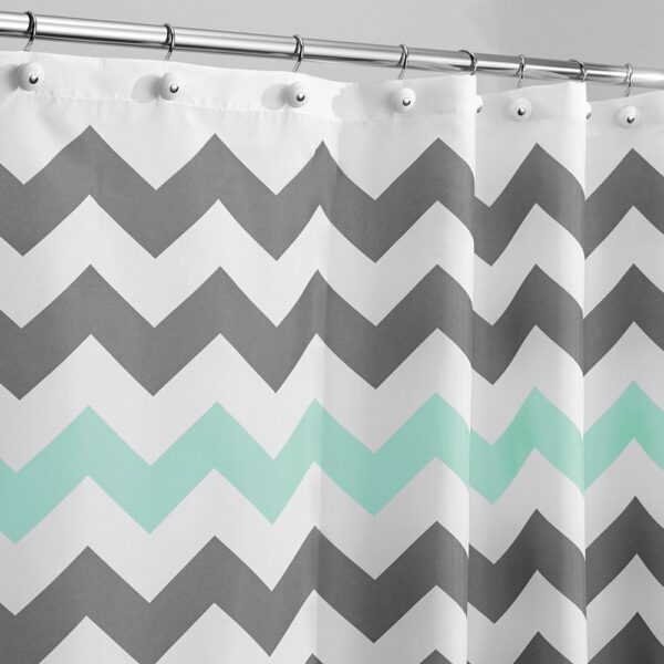 Grey Aqua Blue White Chevron Polyester Fabric 72-inch Shower Curtain - Image 2