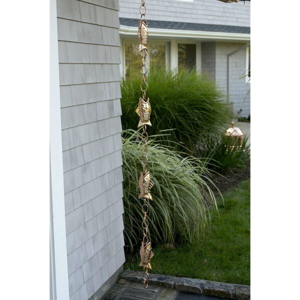Pure Polished Copper 8.5 Foot Rain Chain with 4 Fish - Image 3