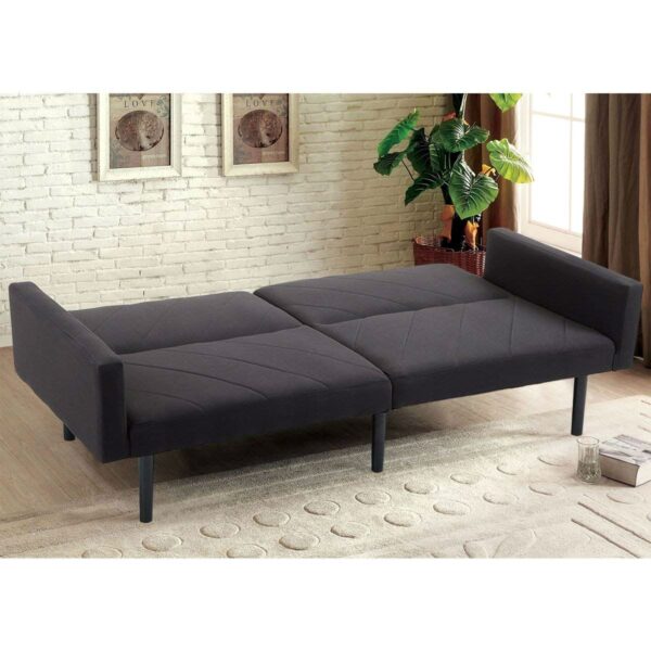 Modern Mid-Century Style Futon Sofa Bed with Black Linen Upholstery - Image 2