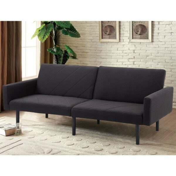 Modern Mid-Century Style Futon Sofa Bed with Black Linen Upholstery - Image 3