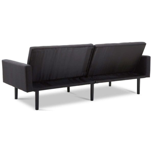 Modern Mid-Century Style Futon Sofa Bed with Black Linen Upholstery - Image 4