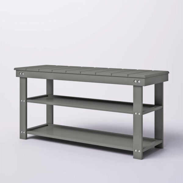 Grey Wood 2-Shelf Shoe Rack Storage Bench For Entryway or Closet - Image 2