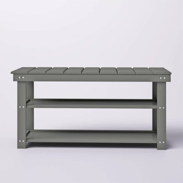 Grey Wood 2-Shelf Shoe Rack Storage Bench For Entryway or Closet - Image 3