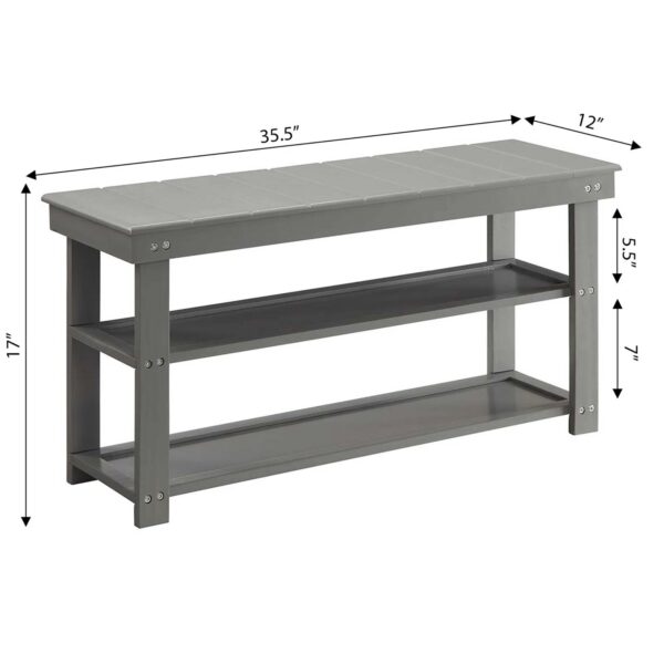 Grey Wood 2-Shelf Shoe Rack Storage Bench For Entryway or Closet - Image 5